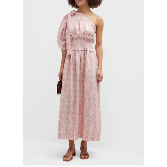 NEW Lug Von Siga Pink Glory linen printed one-shoulder maxi dress - Picture 1 of 14